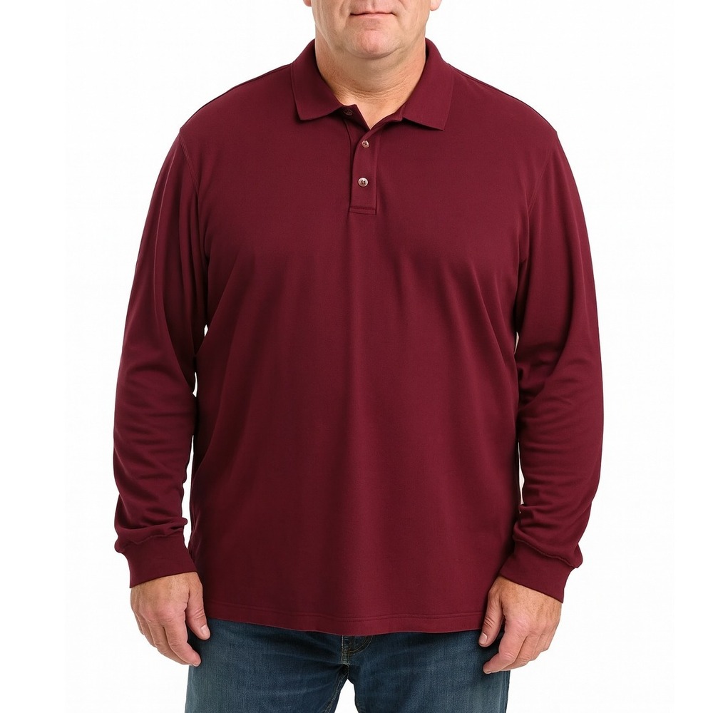 GL Vibes Mens Polo Shirt XL Burgundy Red Waffle Knit Long Sleeve‎ Casual New